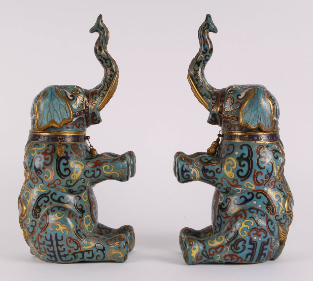 Chinese Pair of Cloisonne Elephant: Chinese Pair of Cloisonne Elephant Dimension: 11 3/4"H