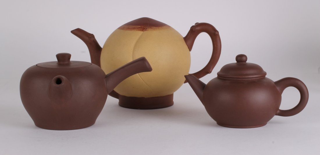 Group of 3 Yixing Zisha Teapot: Group of 3 Yixing Zisha Teapot Dimension: 3'H x 5 3/4"W & 3 1/8"H x 6'W & 4 1/2"H x 7 1/2"W