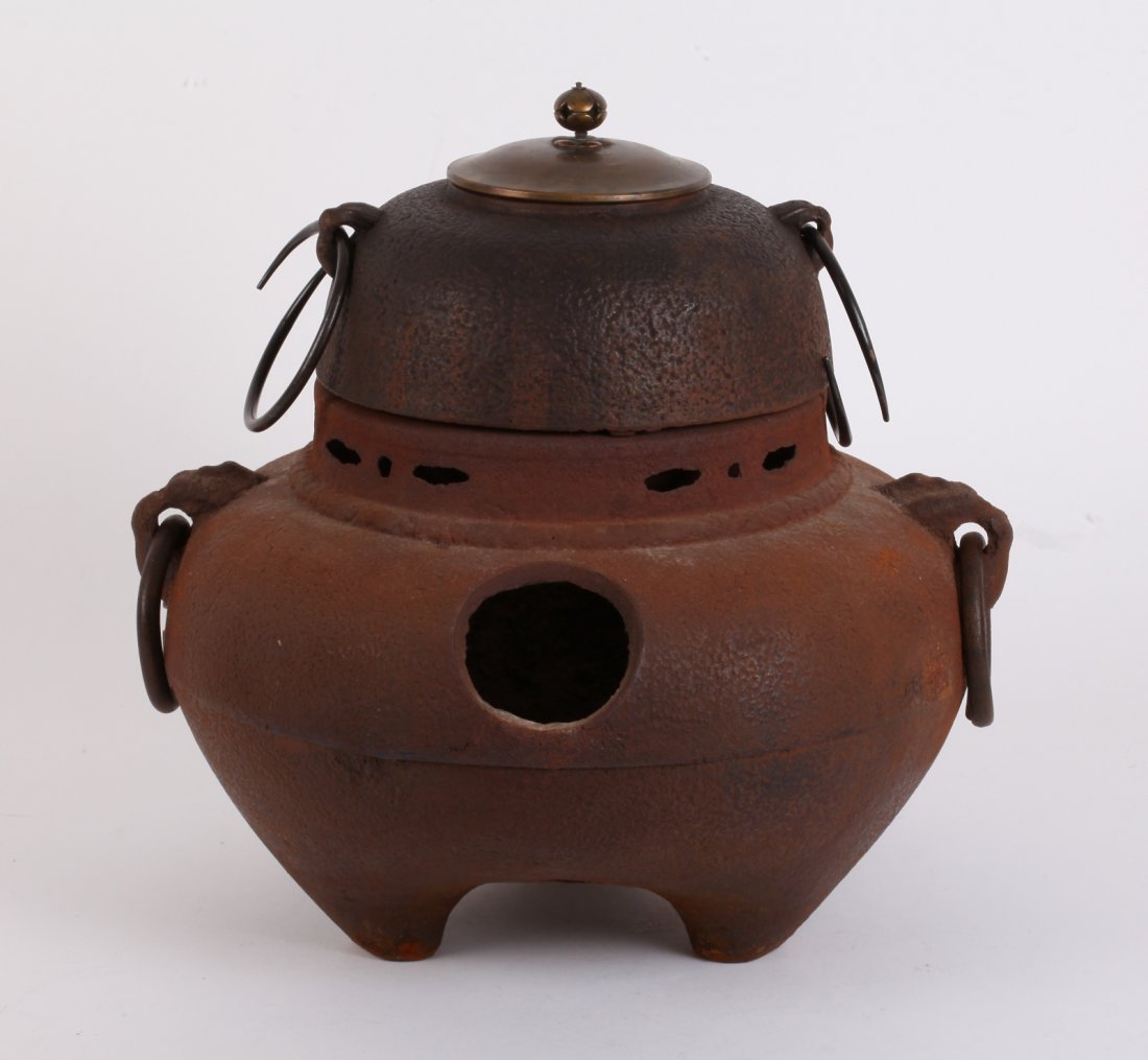 A Japanese Chagama Iron Kettle: A Japanese Chagama Iron Kettle Condition: very good Dimension: height 12 1/2 by 13 in.