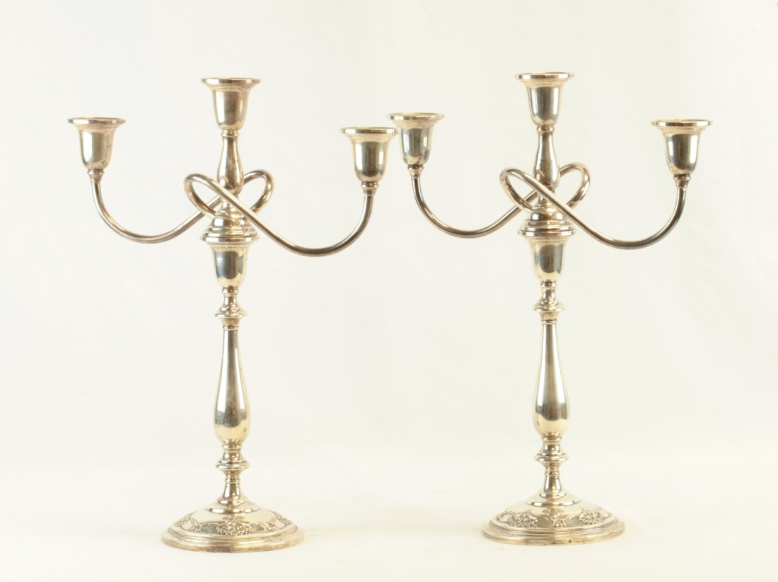 Pair of Sterling Silver Candelabra- International: Pair of Sterling Silver Candelabra- International, Marked International Silver on Base Dimension: 15 5/8"H x 12 3/4"W