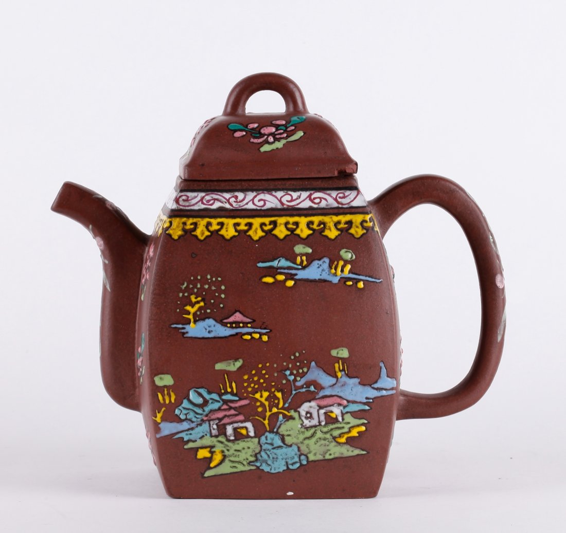 Chinese Yixing Zisha Teapot, Makred "HuaFengXiang": Chinese Yixing Zisha Teapot, Makred "Hua Feng Xiang"Dimension: 8 3/4 inches width by 8 1/4 inches height