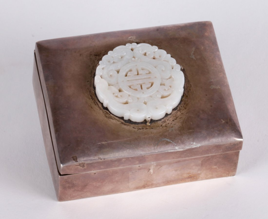 Chinese Silver Box Inlaid White Jade (1 of 5)