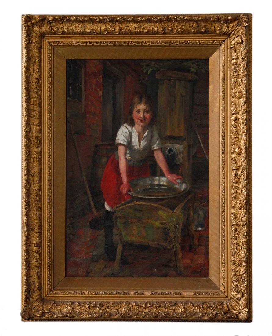 19th C. Oil Painting of a Girl w/ Gilt Frame (1 of 6)
