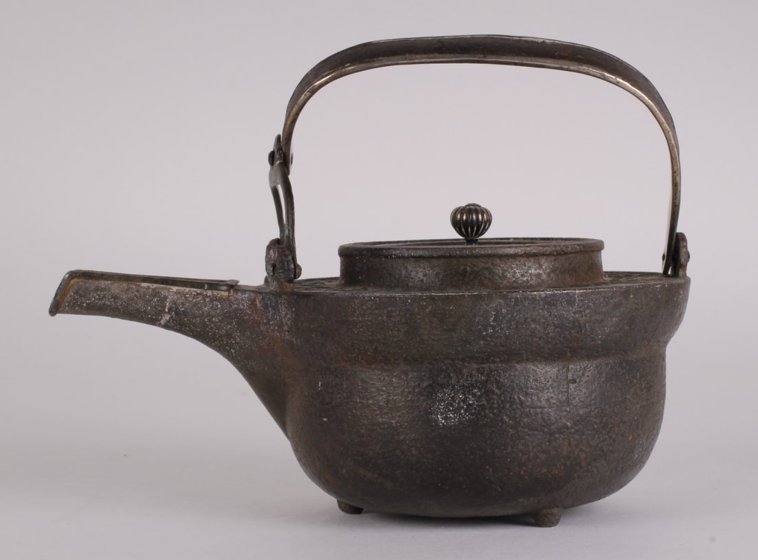 Japanese Edo Period Iron Teapot w/ Silver Parts (1 of 3)