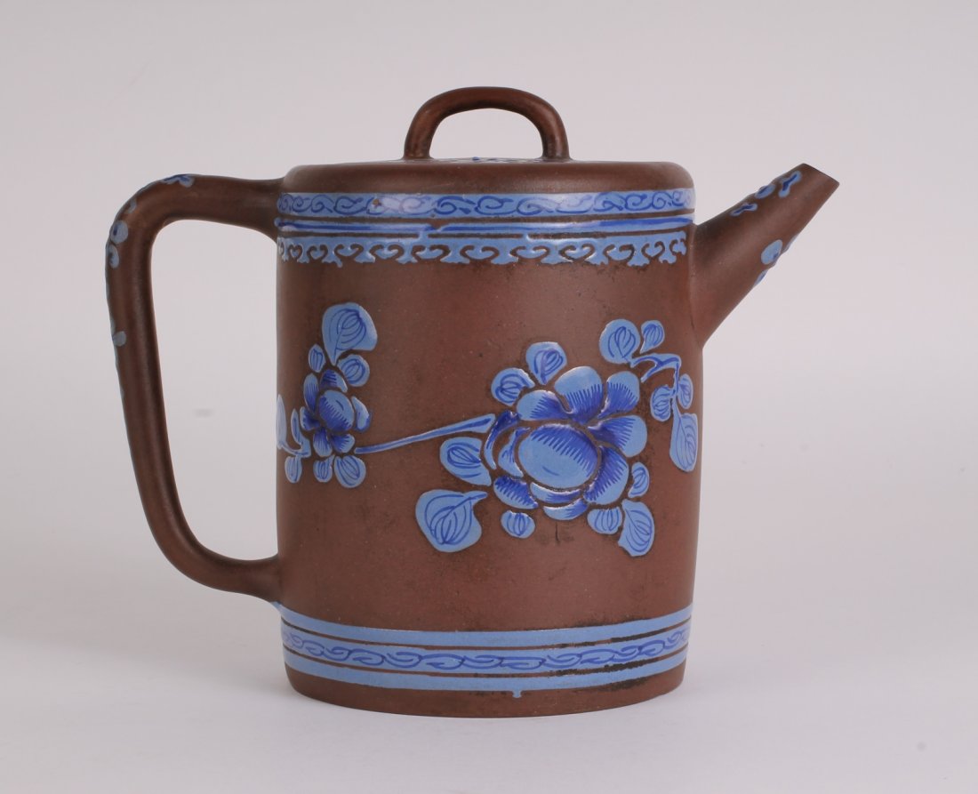 19th C. Chinese Enamel Yixing Zisha Teapot w/ Mark (1 of 6)