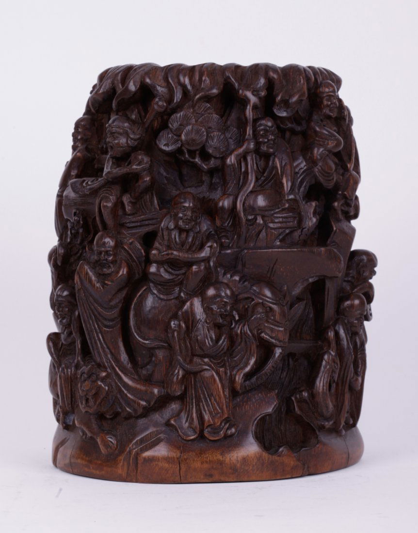 Qing Dynasty Chinese Bamboo Brush Pot "Luohan" (1 of 8)