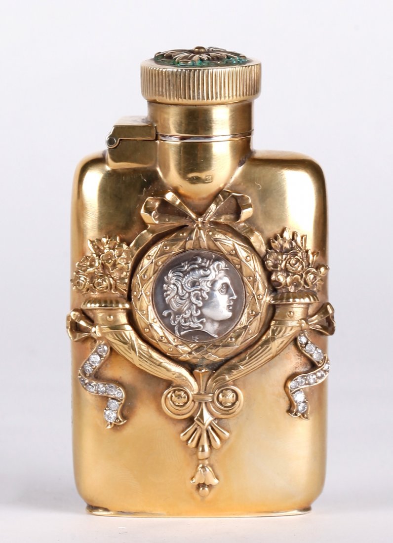 England Silver Flask w/ Rose Cut Diamonds, Marked (1 of 6)