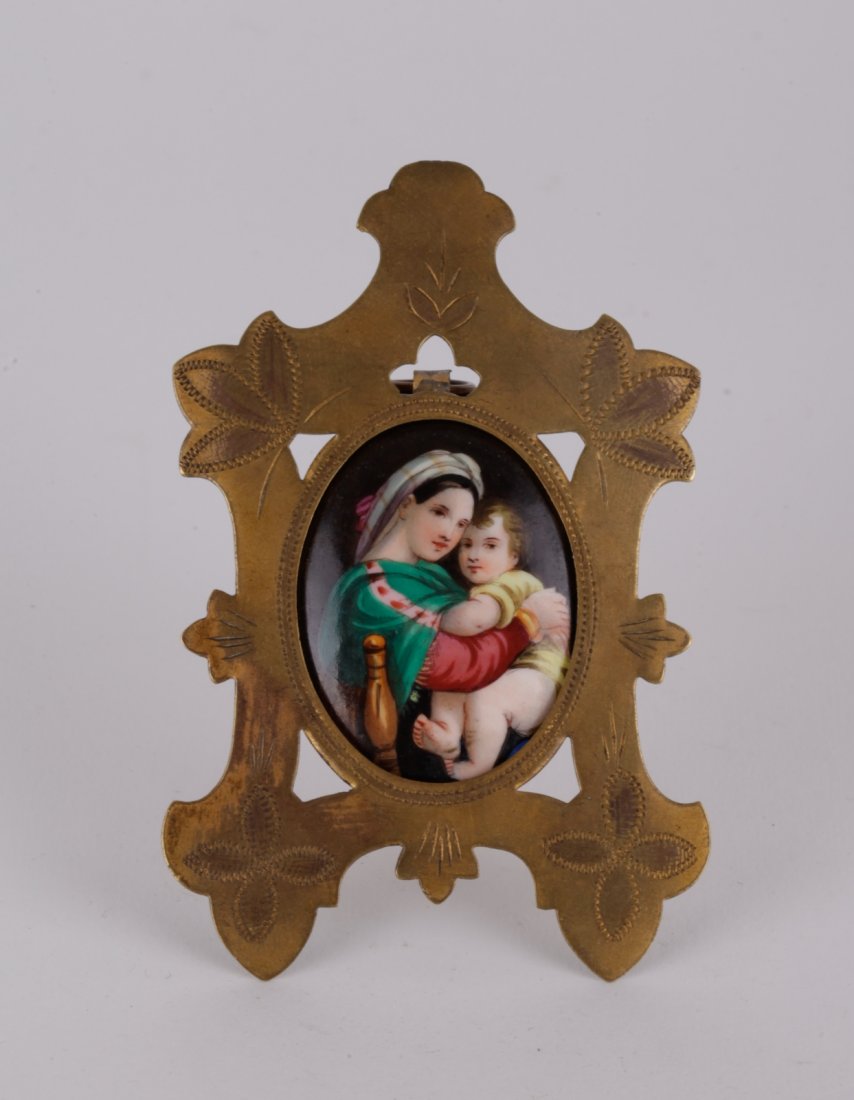 Hand-Painted Miniature Porcelain Plaque of Maiden (1 of 4)