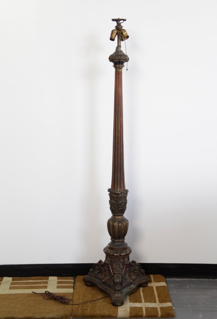 Ornate Bronze Column Floor Lamp (1 of 4)