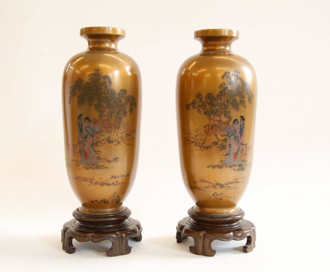 Pair of Chinese Vases w/ Wood Stand (1 of 6)