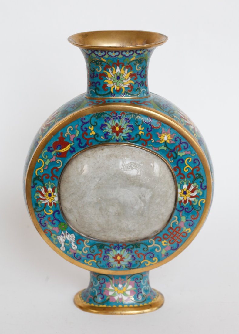 wd Chinese Cloisonne Vase w/ 2 Jade Plaque (1 of 7)