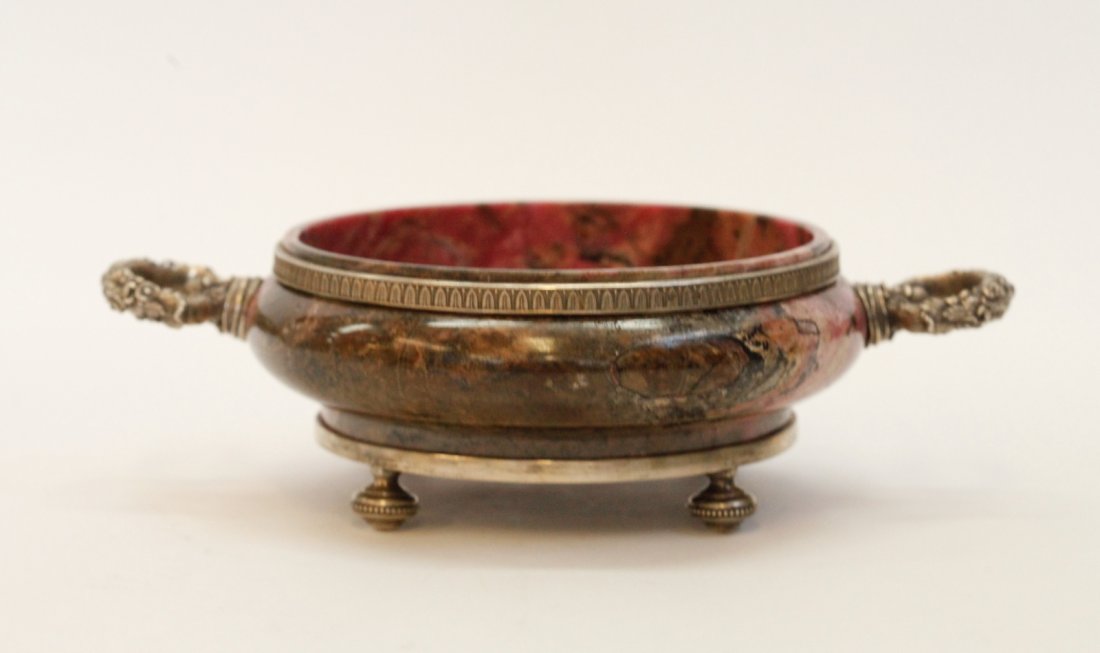 Russian Gemstone Silver Bowl, Marked"84" (1 of 6)