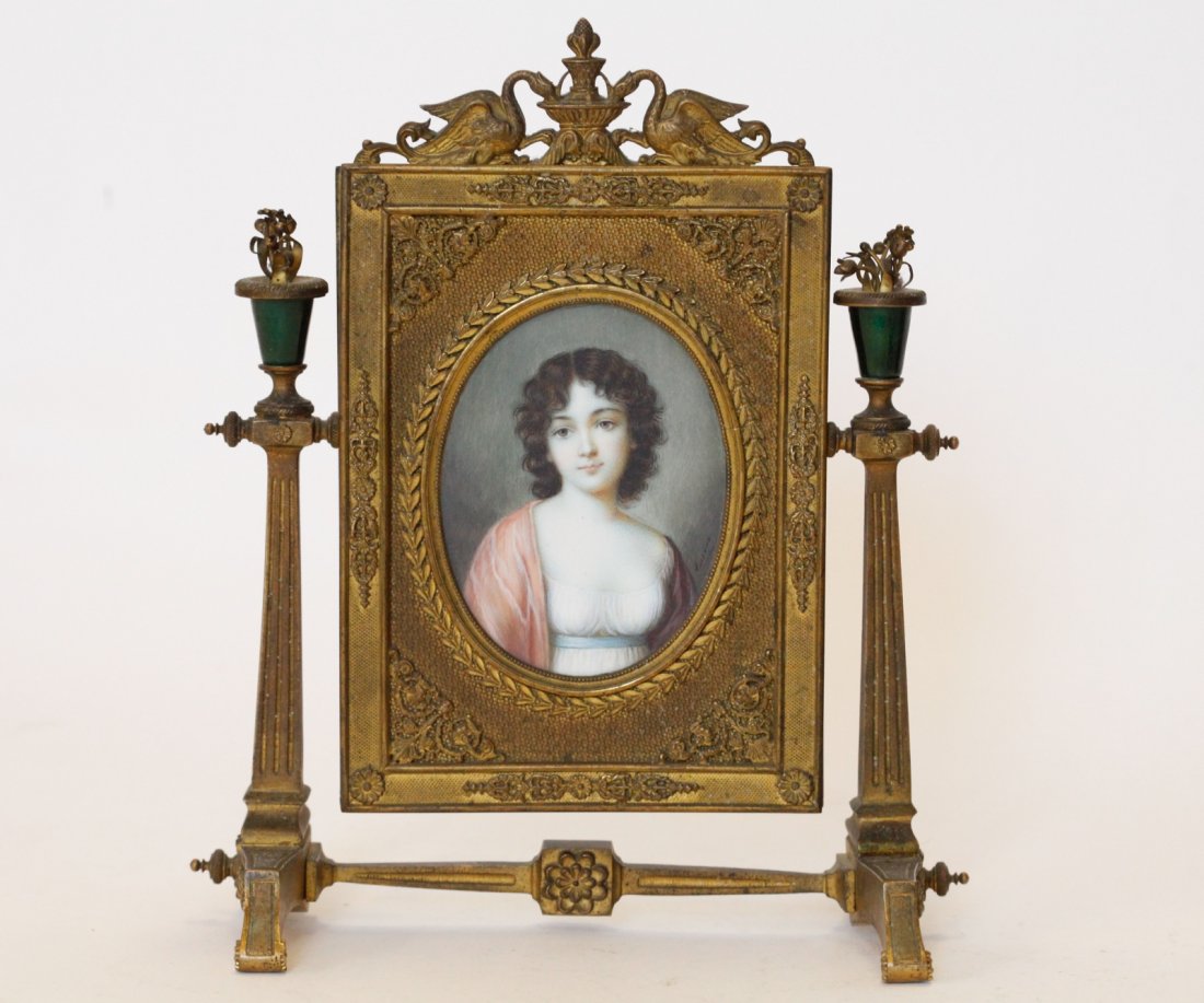 French Bronze Reverse Mirror Hand Painted Frame (1 of 5)