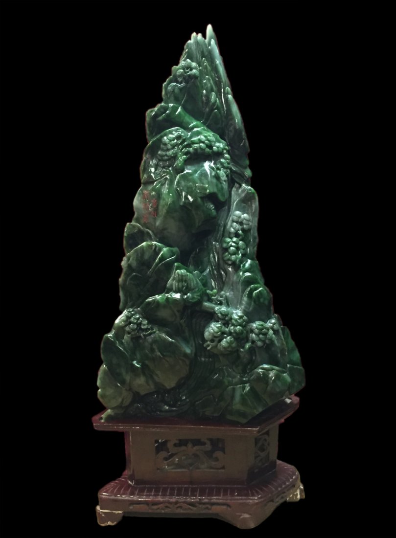 Chinese Spinach Jade Carved Boulder (1 of 10)