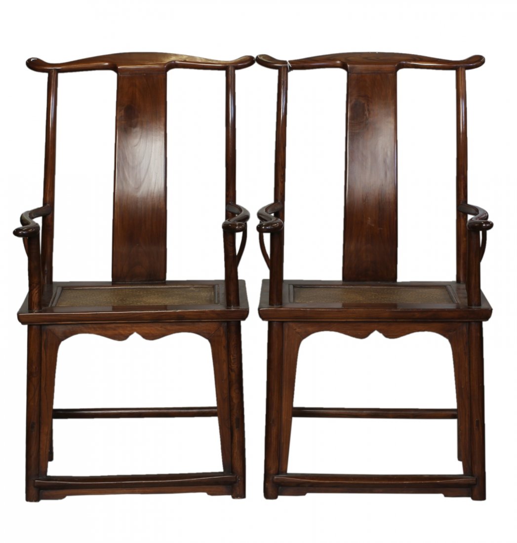 Pair of Chinese Wood Chair: Pair of Chinese Wood Chair_x000D_ yumu, 20th cen, measures 41"h 20"w 17"d Provenance: Estate of Alfred Guntermann, New Haven, Ct_x000D_ Dimension: height 44 by 22 by 17 in.