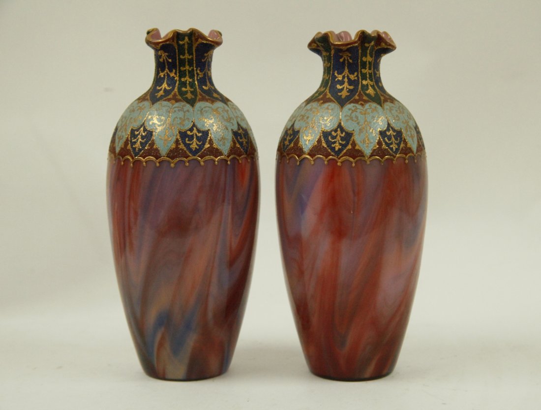 Pair of Tapestry Decorated Art Glass Vases (1 of 4)