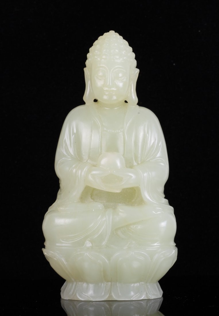 Chinese White Jade Carved Seated Buddha (1 of 5)