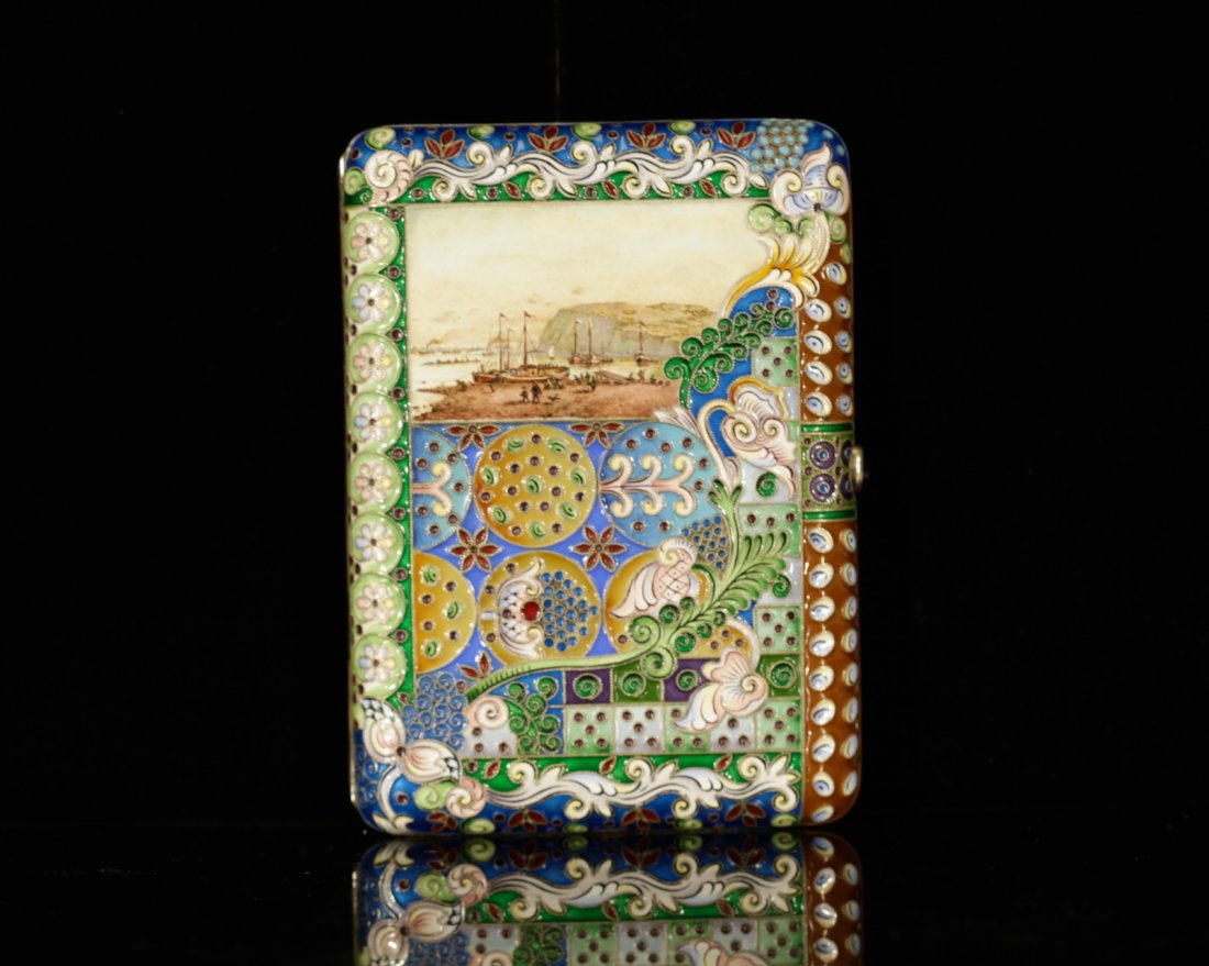 Russian Enameled Cigarette Case w/ Scene Silver (1 of 10)