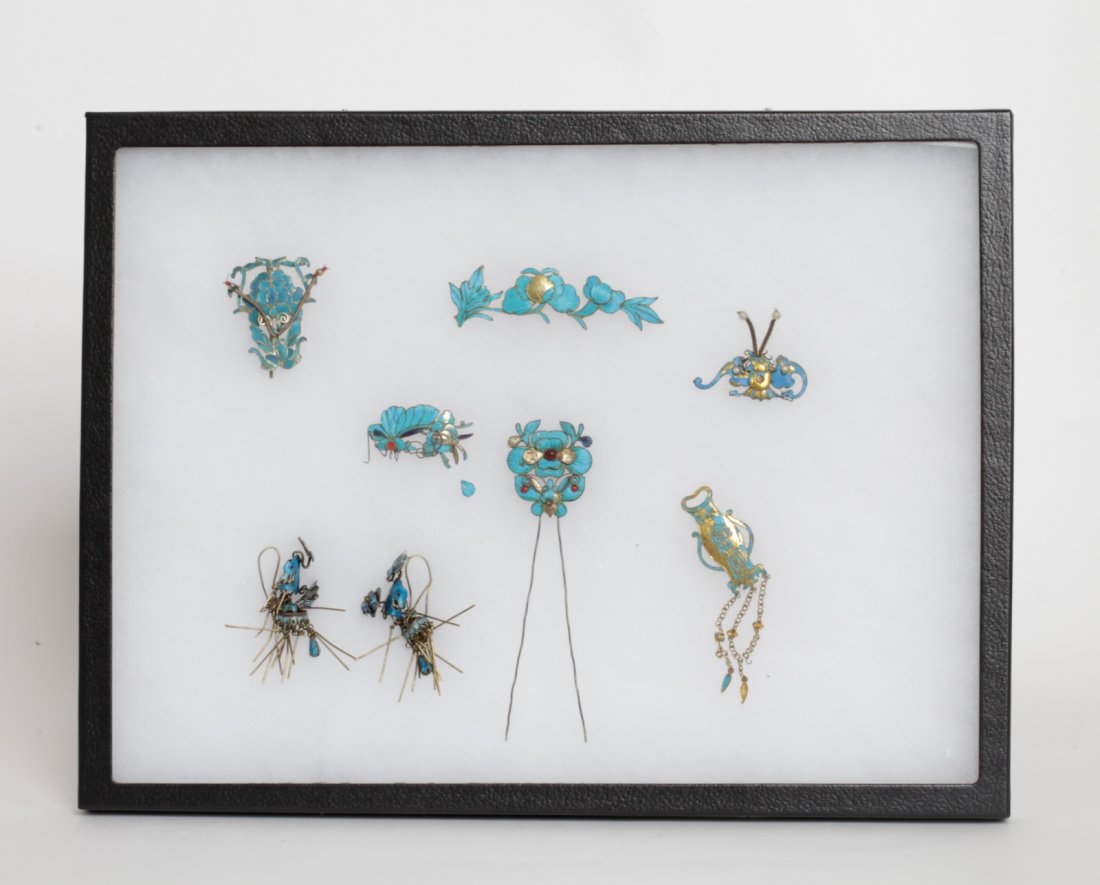 A Set of  Kingfisher Feather Hair Ornament Display (1 of 5)