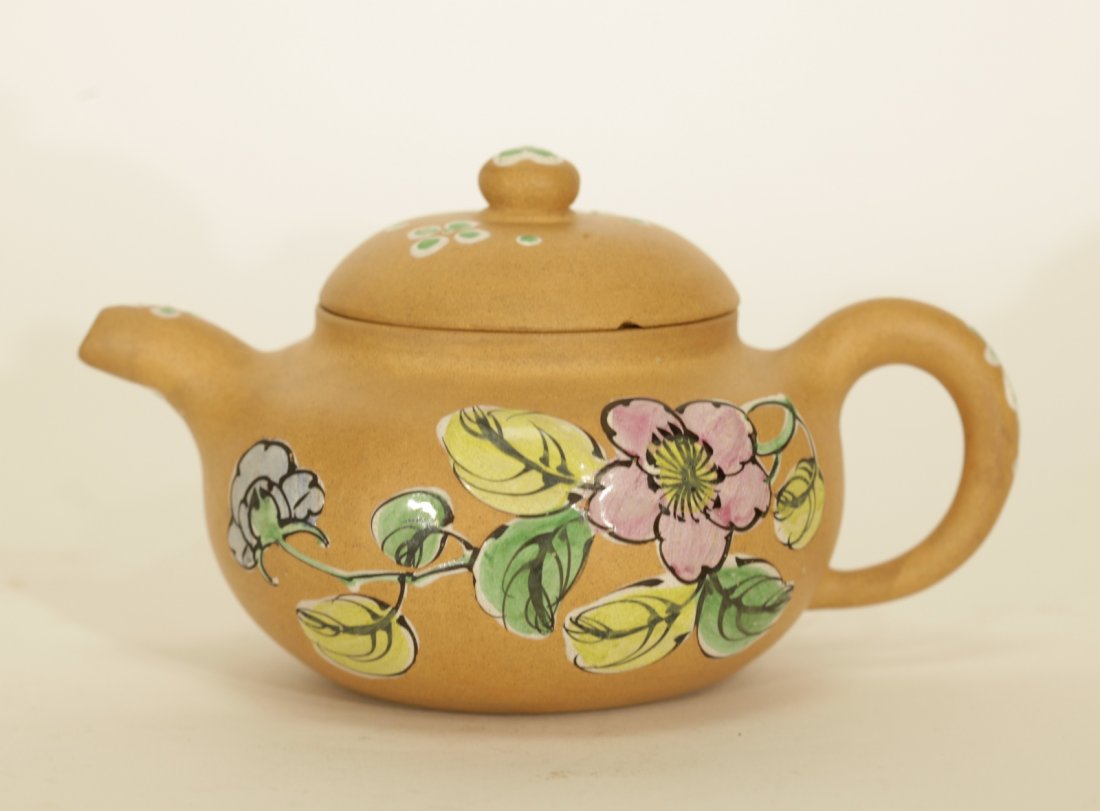 Republic Period Chinese Enameled Zisha Teapot (1 of 8)