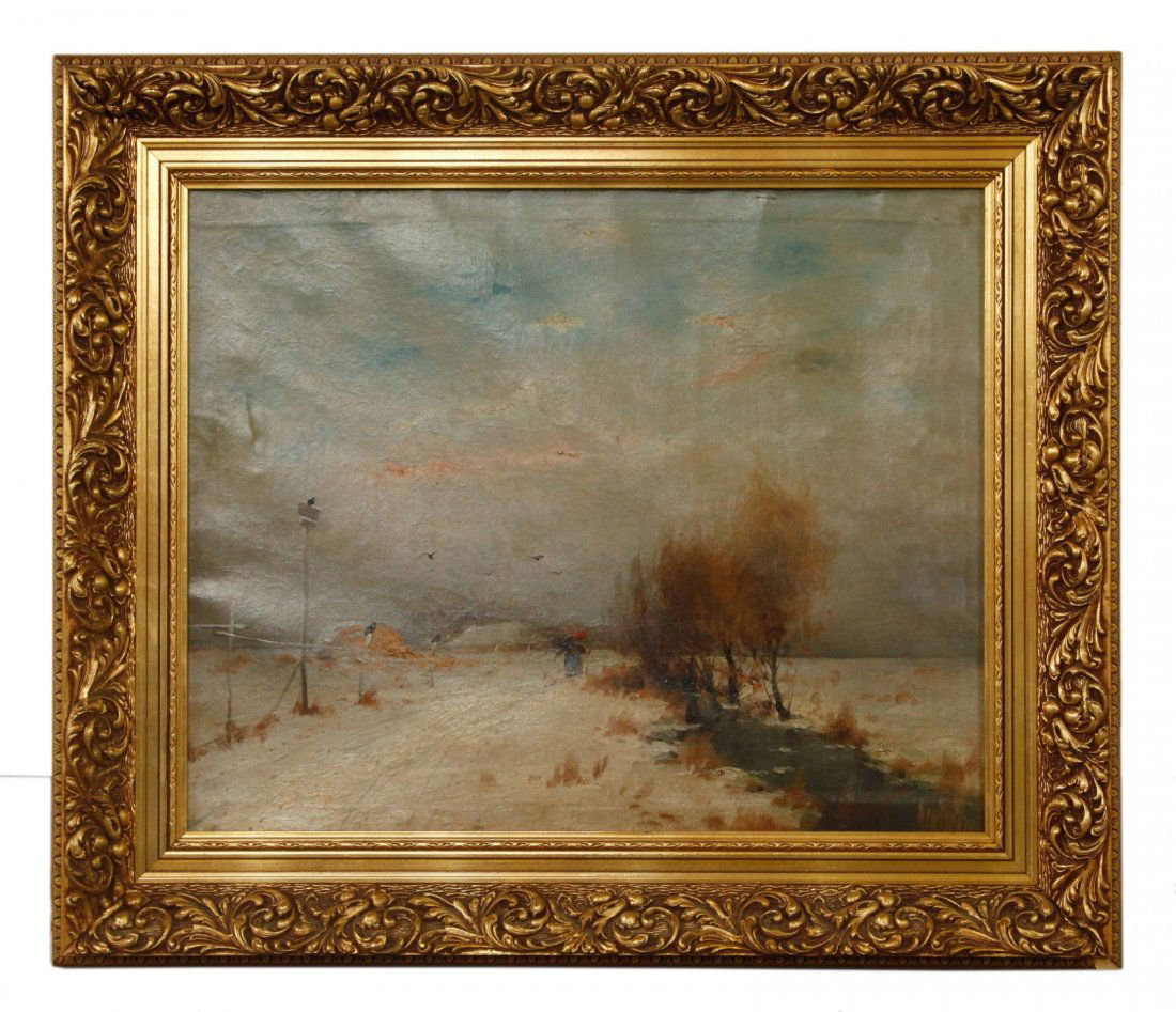 Russian Oil on Canvas Painting of Winter Village (1 of 6)