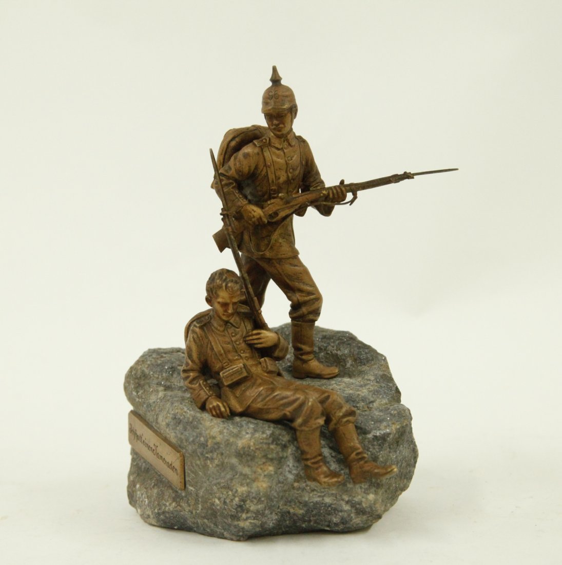 German Signed, Two Figure Bronze Prussian on Stone (1 of 6)