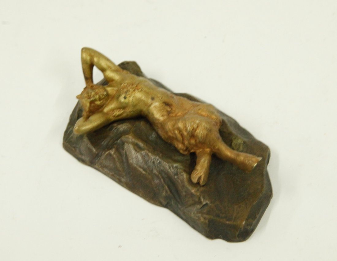 European Signed "Titze" Bronze Figure of Satyr: European Signed "Titze" Bronze Figure of Satyr Reclined on Rock_x000D_ Dimension: 5 1/4 inches length