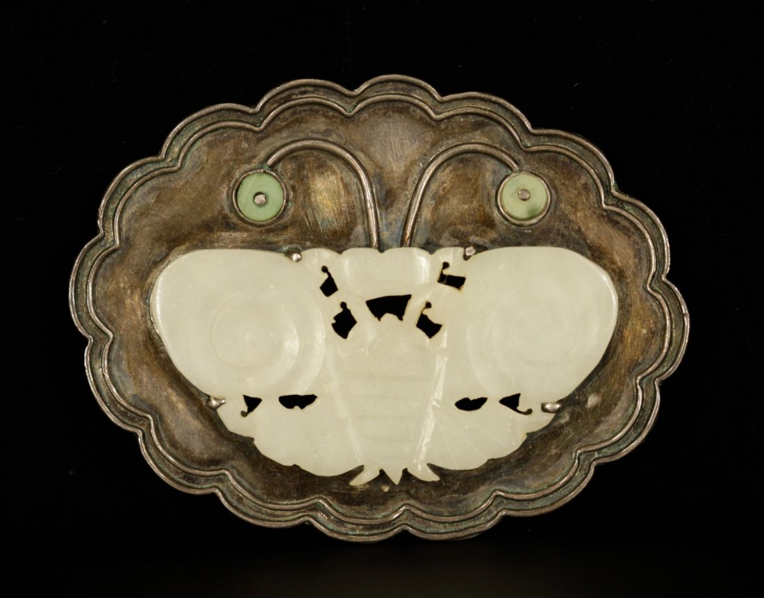 Chinese Jade & Sterling Silver Brooch (1 of 4)