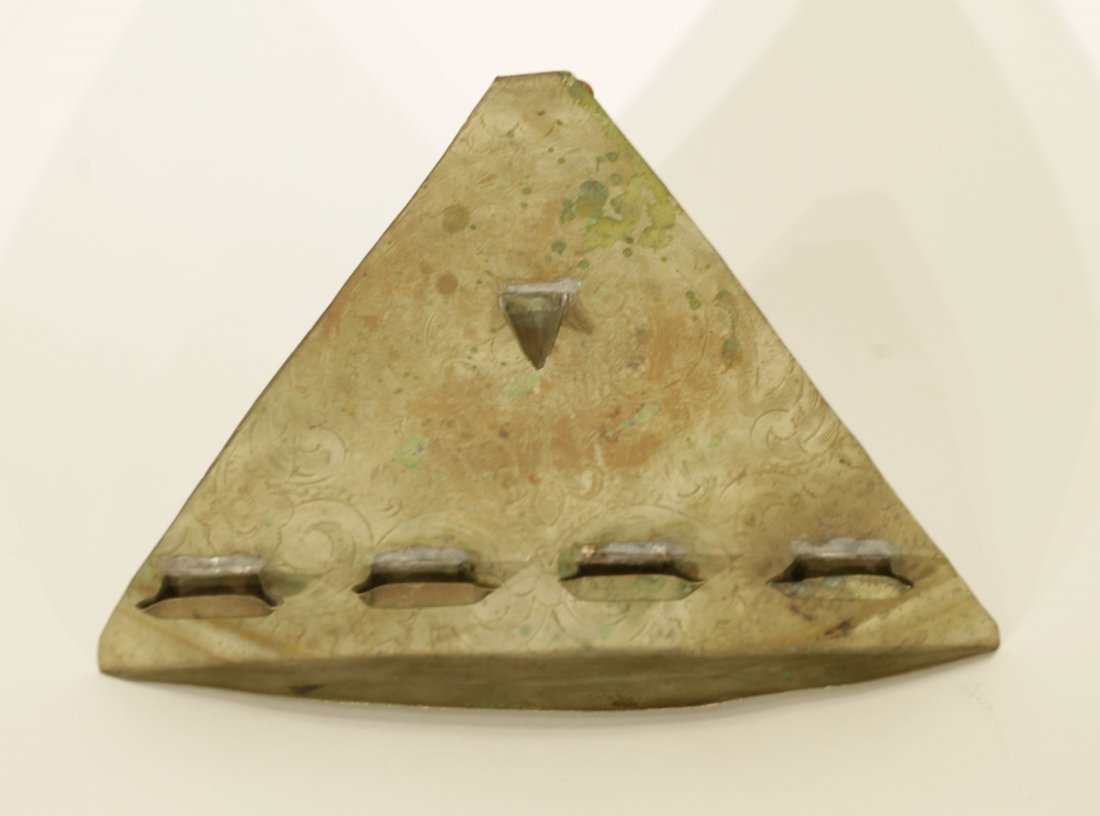 North African Jewish Menorah Hanukkah Lamp: North African Jewish Menorah Hanukkah Lamp, designed in a primitive, folk art mannerDimension: 10 5/8 by 7 1/2 inches