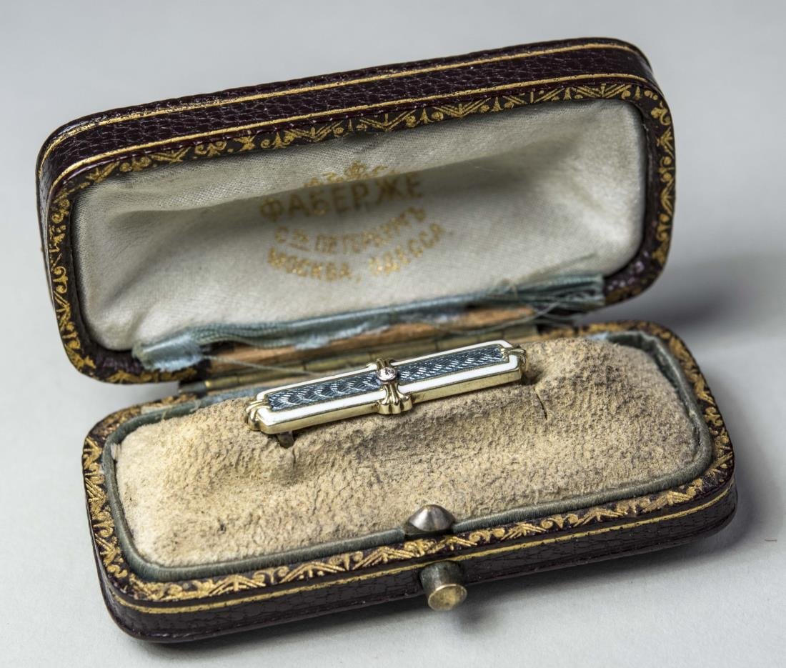 Russian Gold Diamond & Guilloche Enamel Brooch Pin (1 of 5)