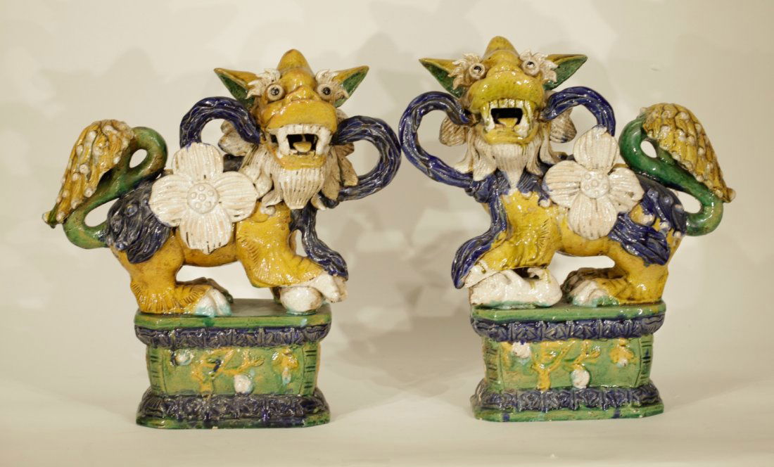 Pair of 20th C. Chinese Porcelain Foo Dogs (1 of 10)