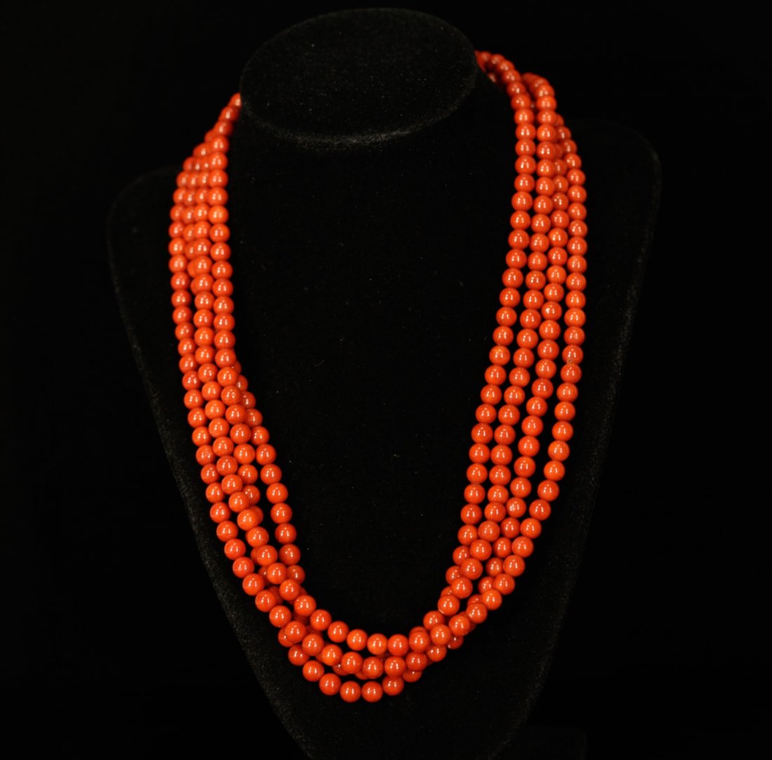 Multi-Strand Red Coral Necklace w/ 14K Gold Clasp (1 of 5)