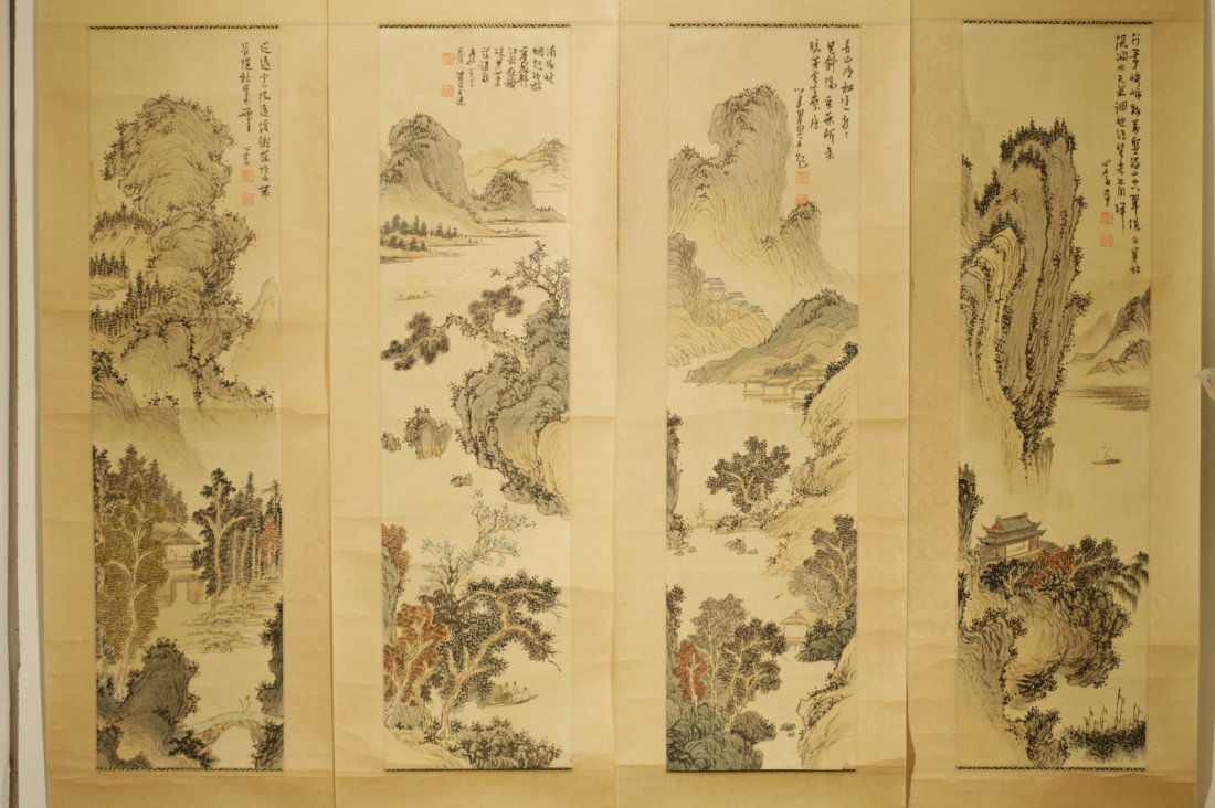 Set of 4 Ink/Color Landscape Painting on Paper (1 of 10)