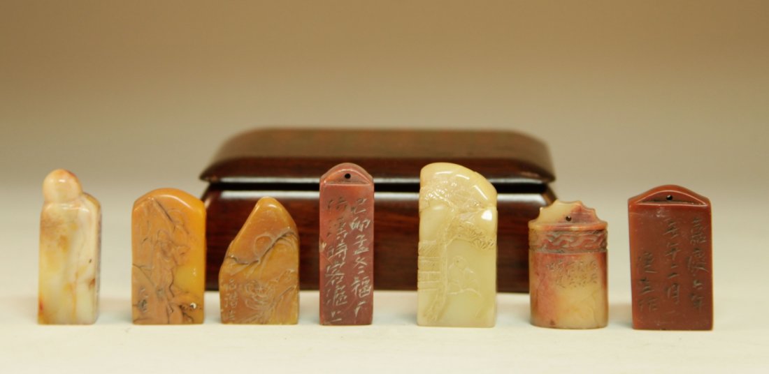 Group of Chinese Soapstone Carved Seals w/ BoxGrou (1 of 6)