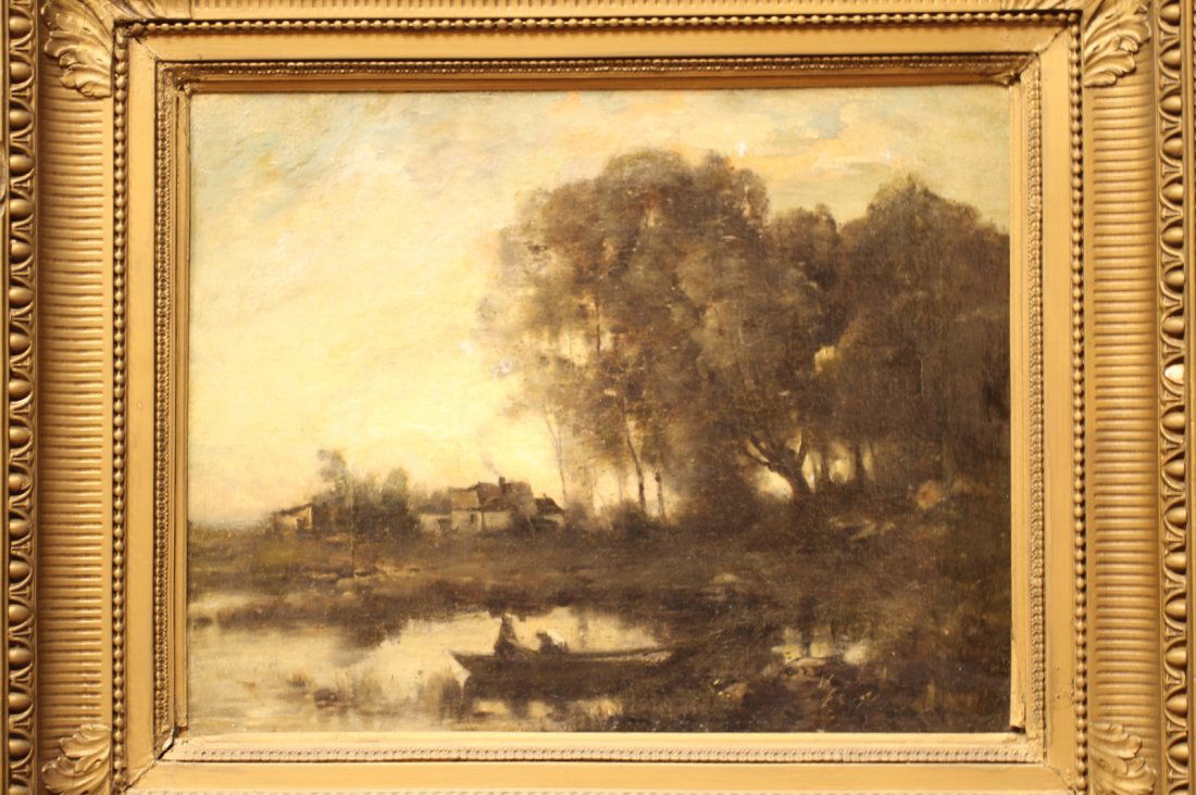 Oil Painting on Canvas, Lake & Tree - 19th C. (1 of 10)