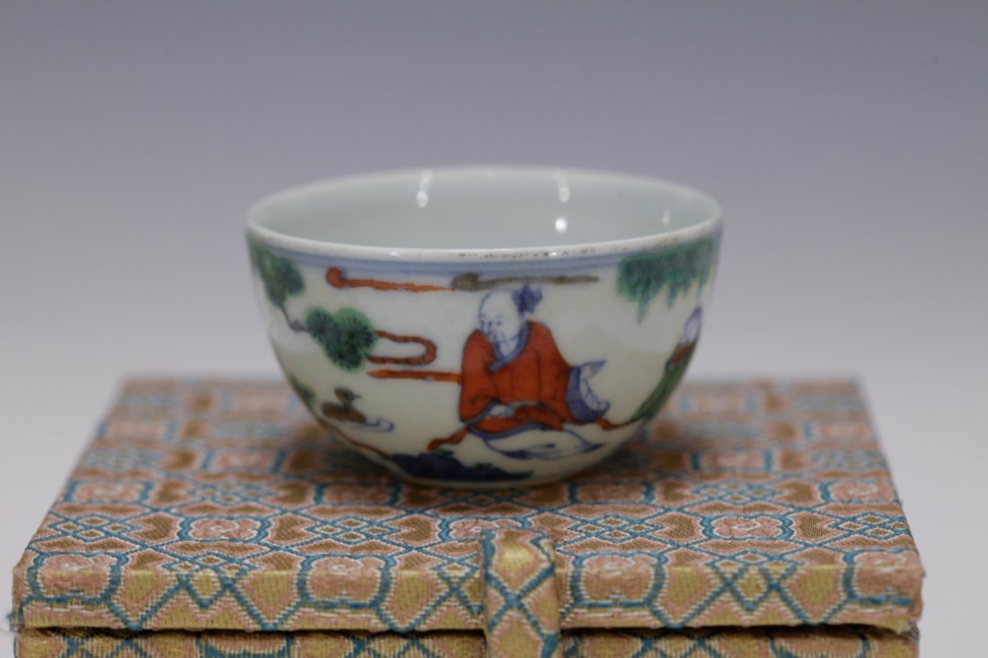 Chinese Porcelain DouCai Cup, Marked "Kangxi" (1 of 4)