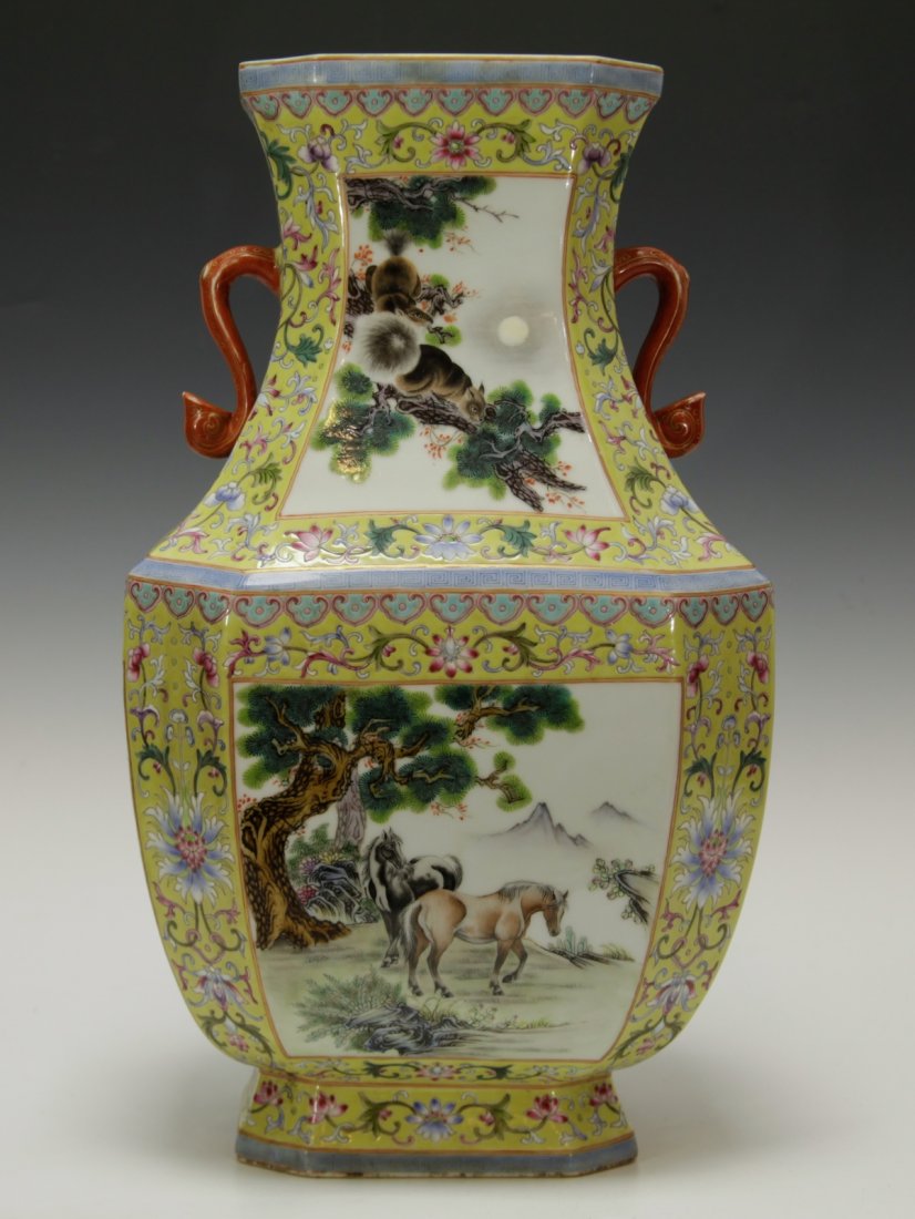 Chinese Famille Rose Square Porcelain Vase (1 of 10)