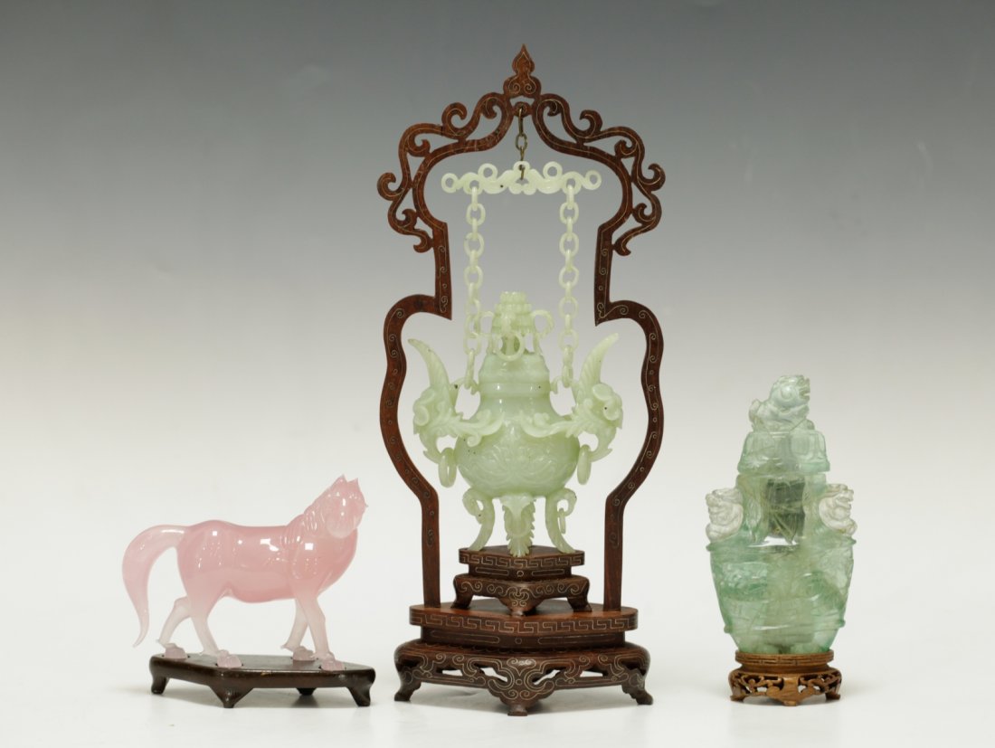 3 Pieces of Asian Carving Horse, Bottle & Vase (1 of 9)