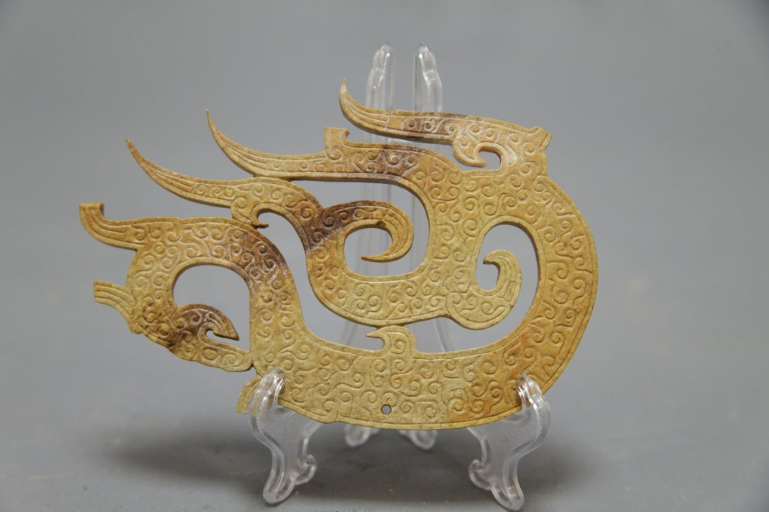 A Calcified Jade Carved 3-Tail Dragon (1 of 2)