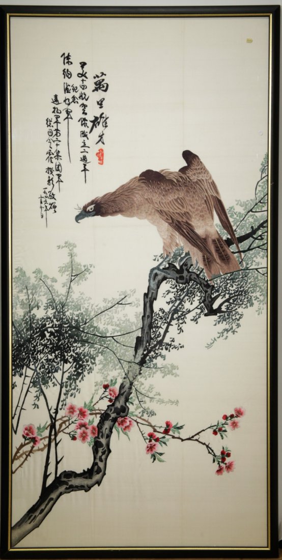 1945, Chinese Silk Painting w/ Frame of Eagle (1 of 9)