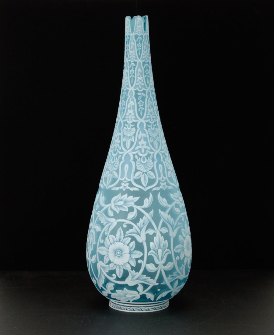 Art Glass Vase by "Thomas Webb" & Sign by "Thomas: Art Glass Vase by "Thomas Webb" & Sign by "Thomas Webb". "Gem Cameo" Blue Flower Condition: very good Dimension: 12 3/4 inches height