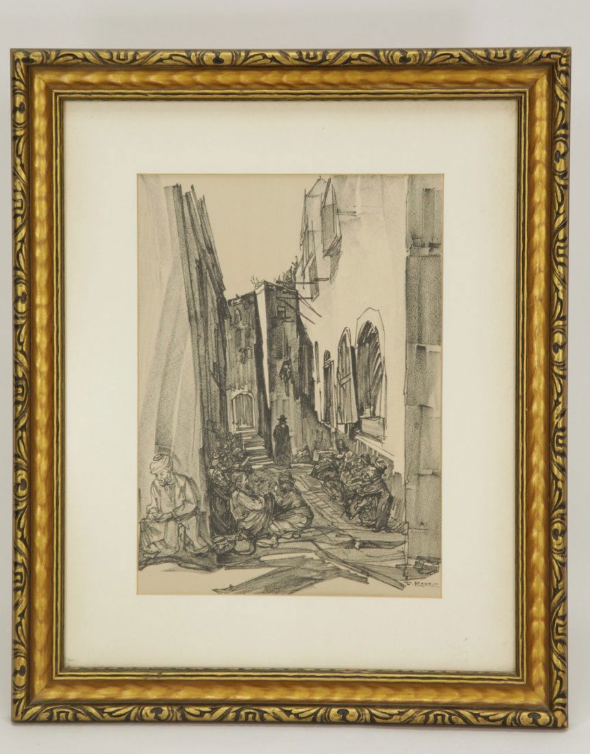 Pencil Painting on Paper of a Jerusalem Street (1 of 6)