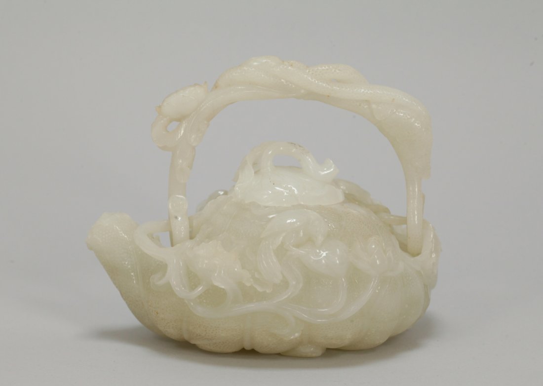 Chinese White Jade Carved Teapot, Lotus Design (1 of 9)