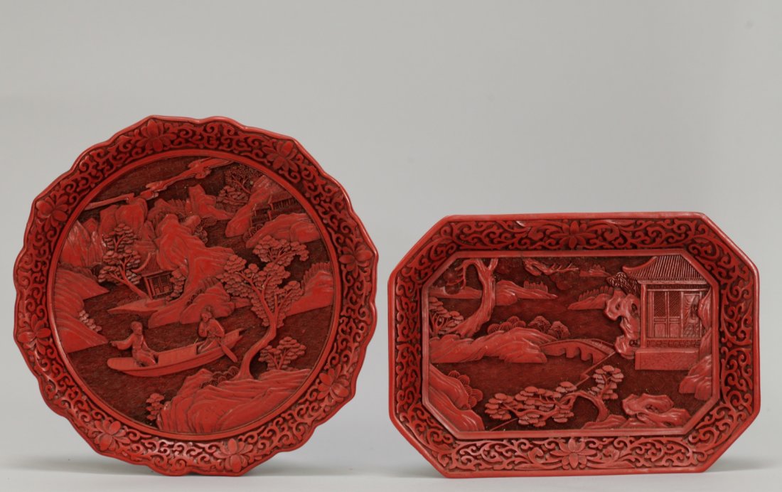 Two Pieces of Chinese Cinnabar Carvings (1 of 8)
