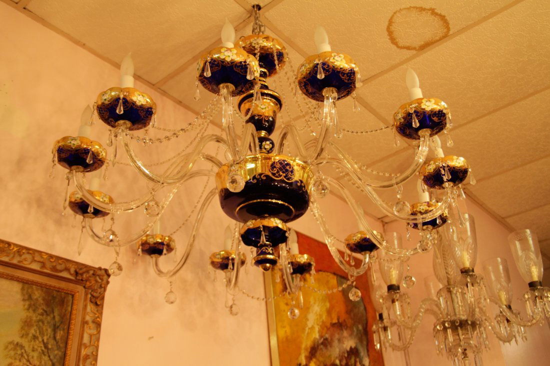 Bohemian 1950's Cobalt Blue Crystal Chandelier (1 of 10)