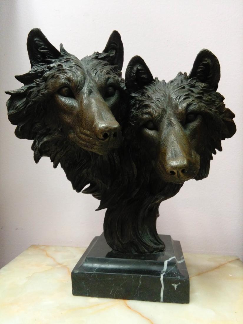 European Bronze of Two Wolf Heads, Marked (1 of 5)