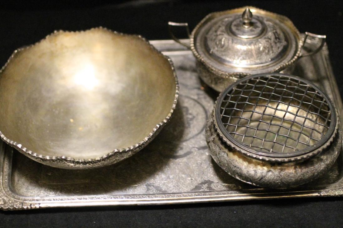 Set of 4 Pieces Persian Silver Bowl, Plate,&Bowl (1 of 10)