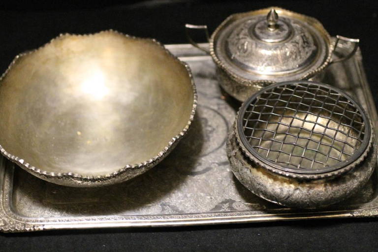 Set Of 4 Pieces Persian Silver Bowl, Plate,&bowl