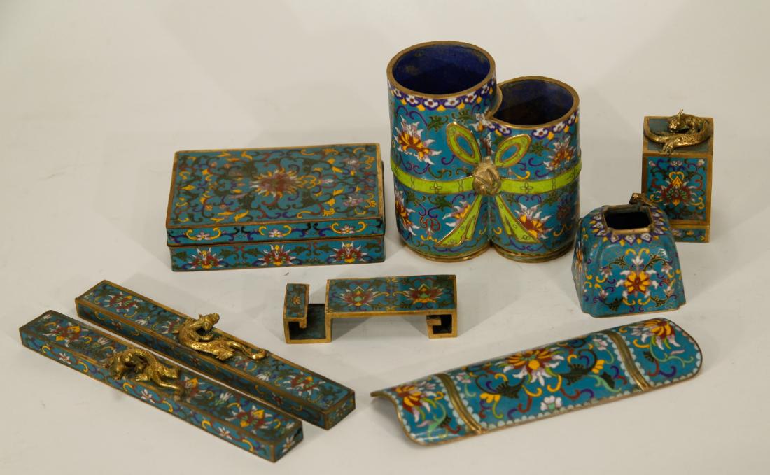 A Set of Chinese Enamel Bronze Scholar Items (1 of 9)
