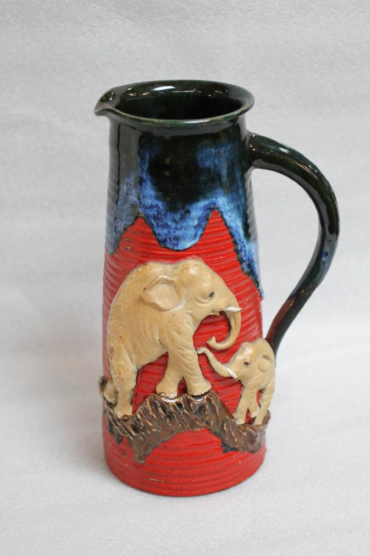 Large Japanese Sumida Pitcher, w/ 2 Elephant Deco (1 of 5)